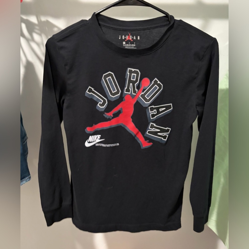 Jordan Kids Black Long-Sleeve Tee with Red Jumpman
